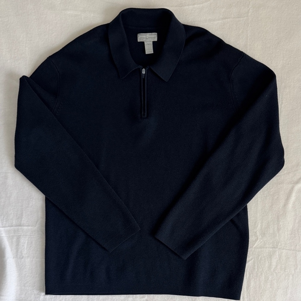 Hickey Freeman Dark Navy Zip-Front Polo Sweater